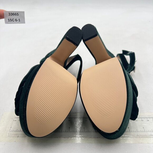 FSJ Dark Green Velvet Platform Chunky High Heel Sandal Peep Toe Ankle Strap Shoe - Picture 7 of 8